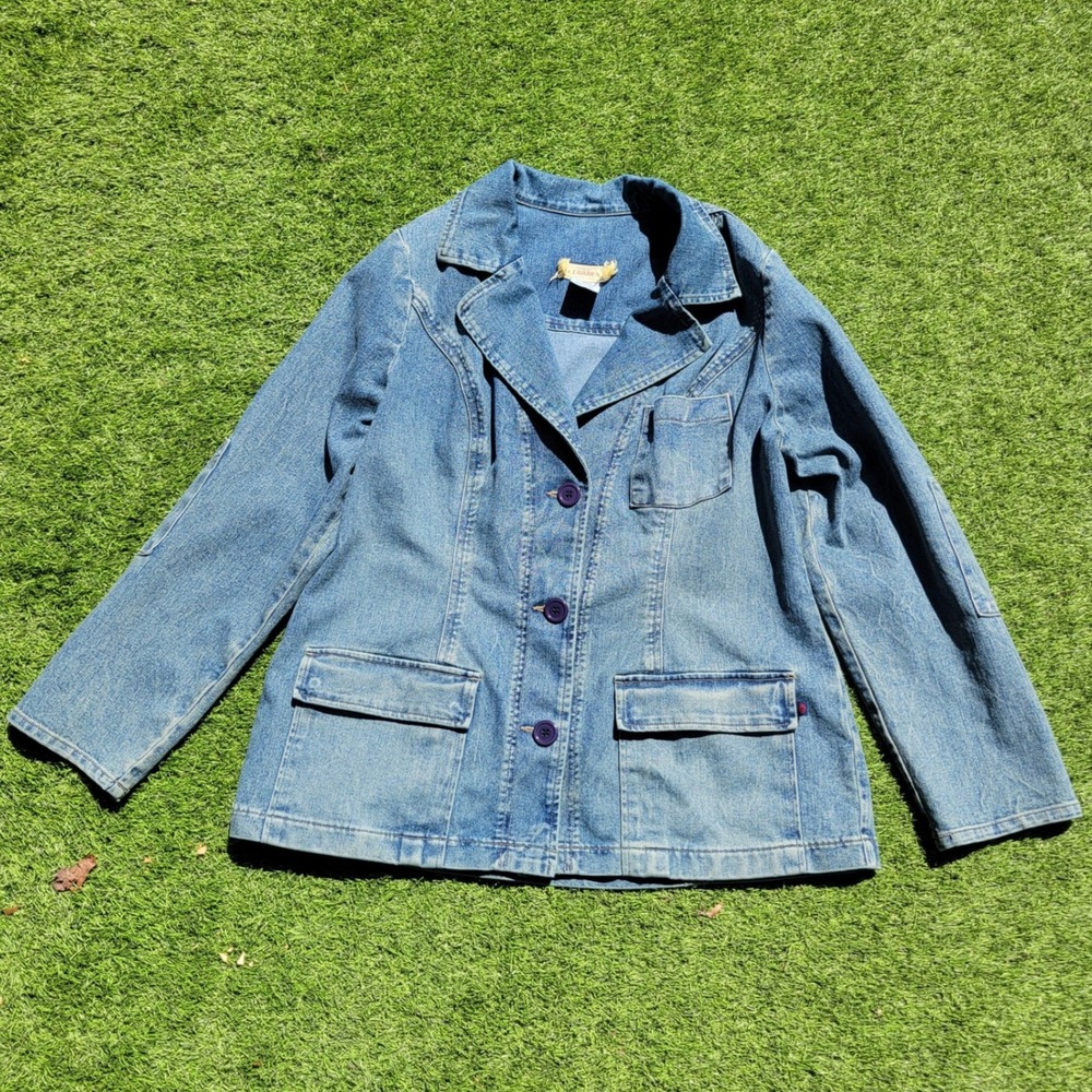 Z. Cavaricci Vintage Denim Blazer Jacket Medium Wash Blue Plus Size 2X Plus Boxy